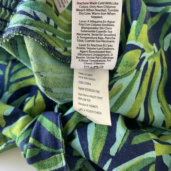 Sofia Jeans Sofia Vergara Tank Top Sz Medium Green Blue Peplum Linen Tropical - Picture 12 of 14